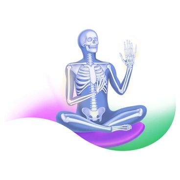 A meditative pose with a hand in prayer position, showcasing the bones inside.