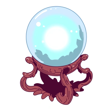 An antique crystal ball is resting atop an intricately carved wooden stand. The stand features ornate designs, with swirling patterns and delicate craftsmanship visible in the details. The crystal ball itself is transparent with a faint glow emanating from its center, casting soft light onto the surrounding area. Reflections and subtle colors dance within the ball, enhancing its mystical allure. The stand is positioned on a richly textured surface, adding to the overall elegance of the scene.