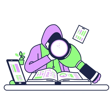 A spyglass is positioned on a sturdy wooden table. The spyglass is turned towards an open notebook filled with handwritten notes and diagrams. Scattered around the notebook are various electronic devices, including a laptop and a smartphone, displaying graphs and data. Behind the spyglass, a shadowy figure is partially visible, wearing a hooded jacket and focused on the data collection. On the table, there is also a small potted plant adding a touch of life to the scene. The ambiance suggests a sense of secrecy and intrigue.