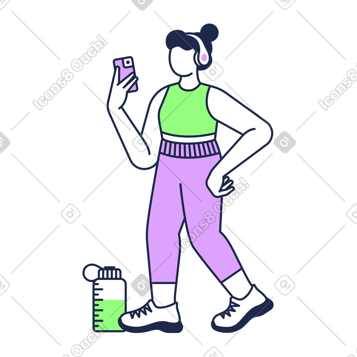 Sportiva che prende selfie dopo l'allenamento sportivo illustrazione in stile Outline scarica in PNG, SVG