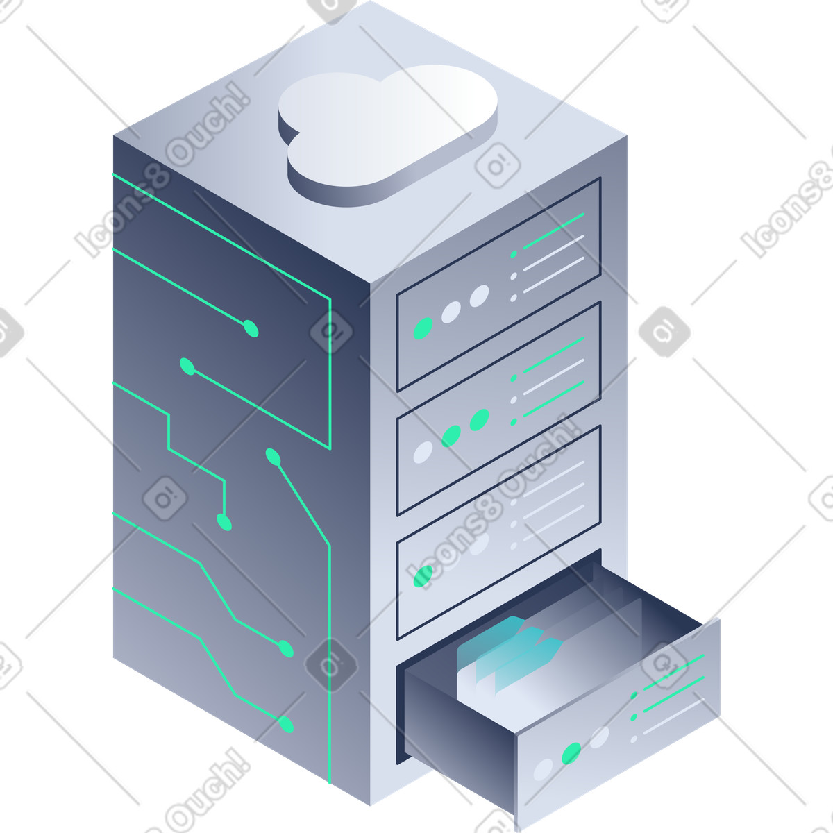 Illustration Serveur cloud dans le style Lucent à télécharger aux formats PNG, SVG