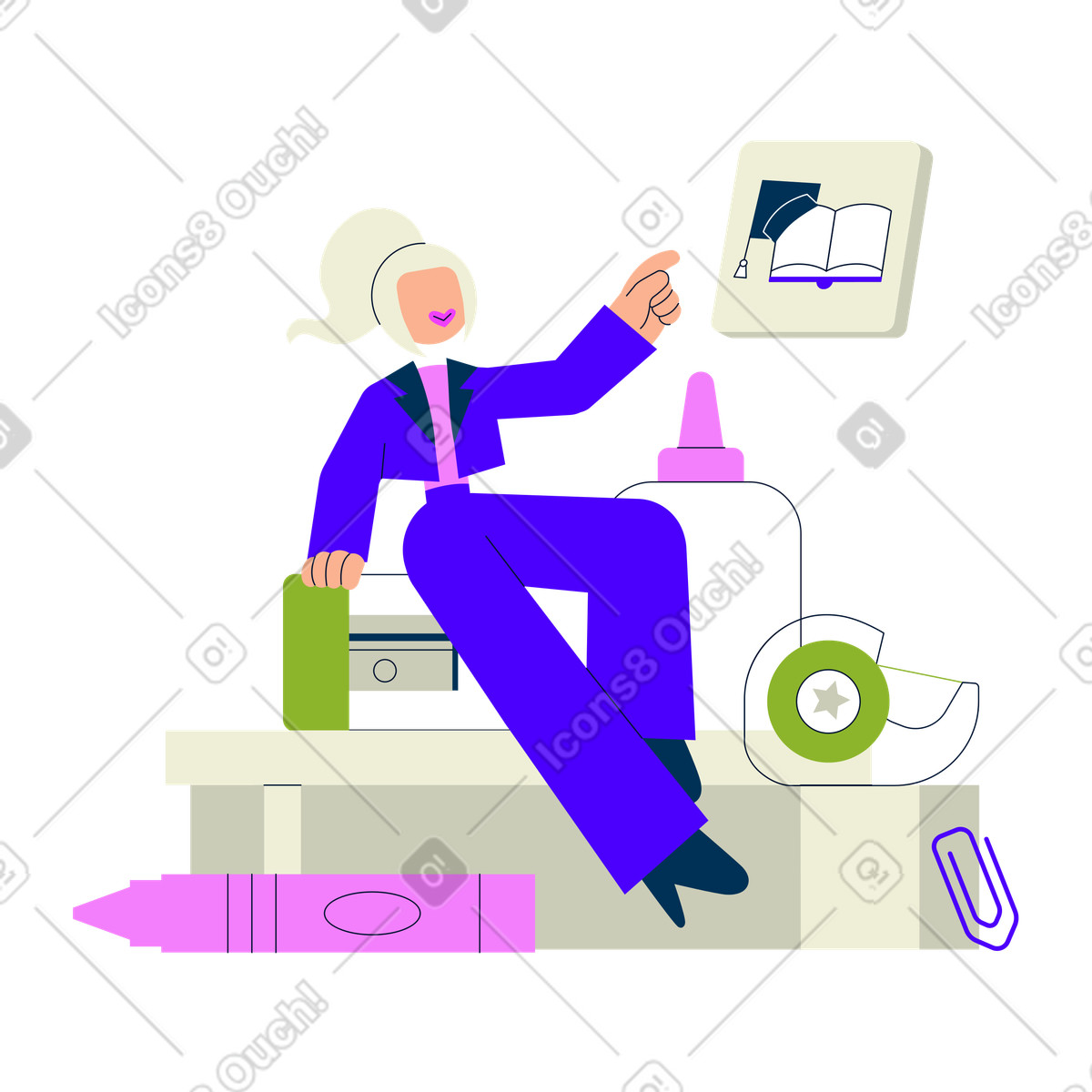 Person going back to school illustration in Cubes style download in PNG, SVG