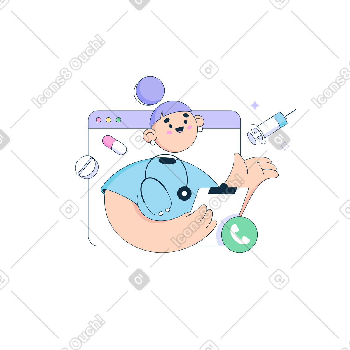 Ilustração de Online doctor consultation on digital platform, Telemedicine service em no estilo Bubble gum para baixar em PNG, SVG