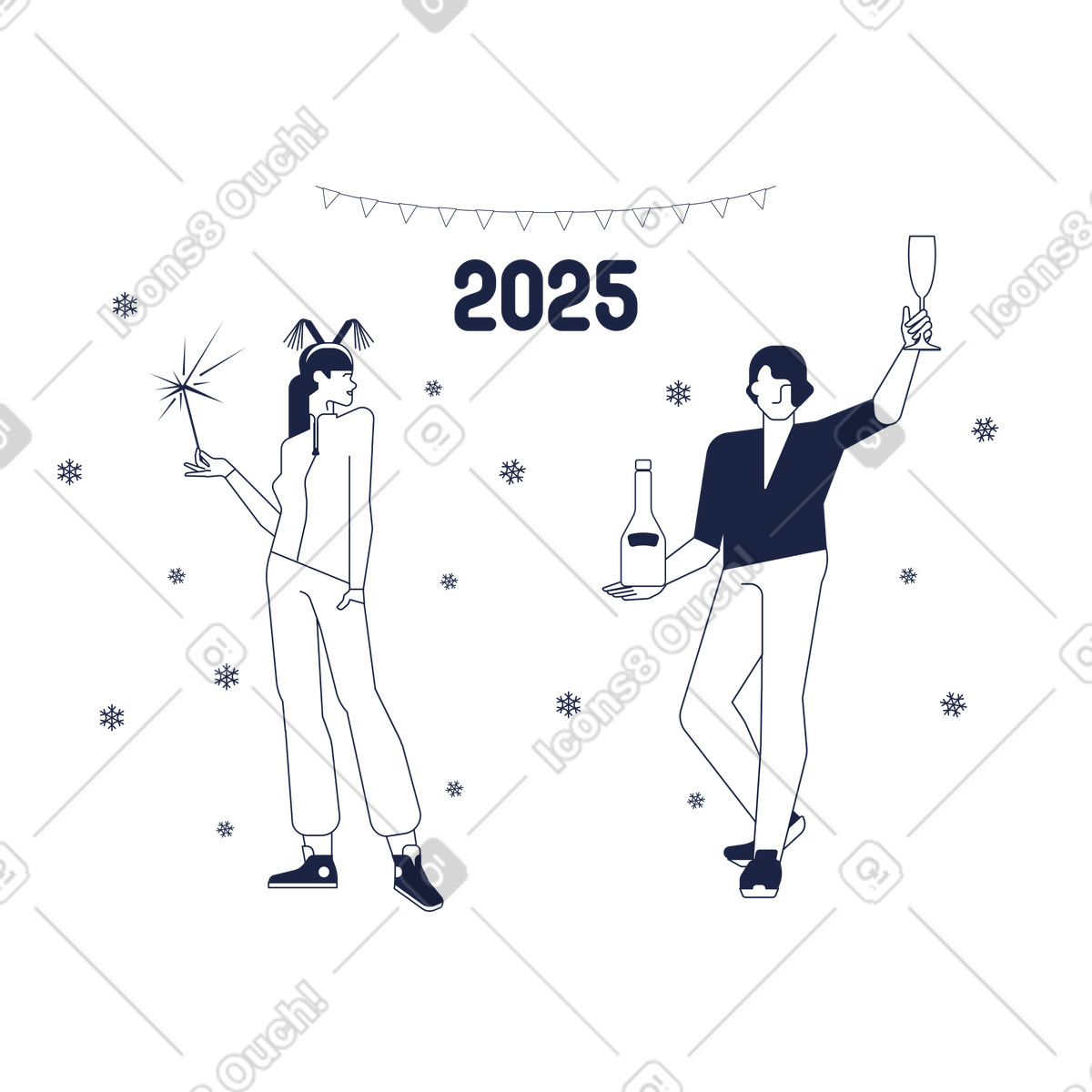 Urban Line スタイルの 2025年明けましておめでとうございます のイラストをPNG、SVG形式でダウンロード