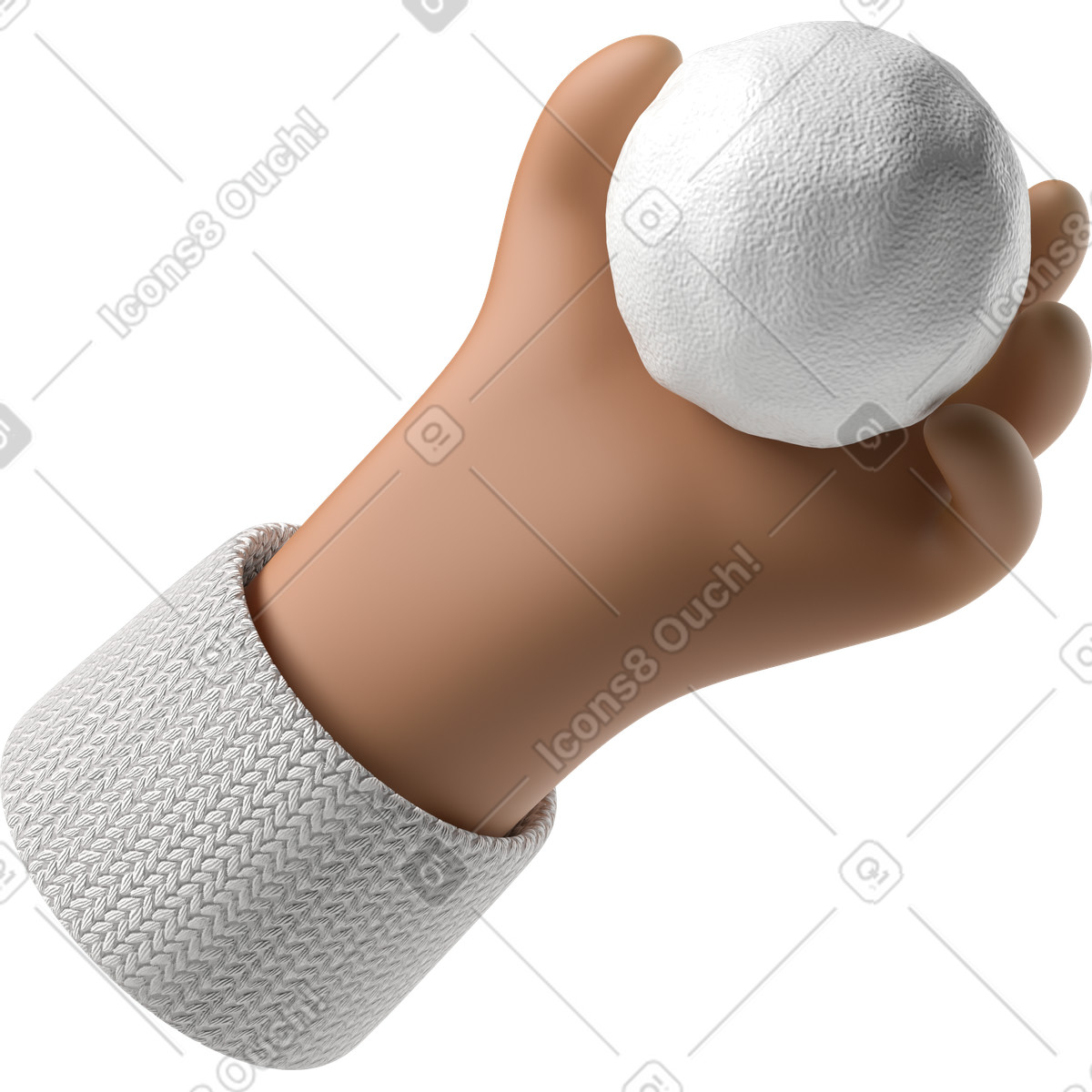 下载 3D Hands Fun&Wild 风格的 拿着雪球的棕色皮肤手 插画，支持 PNG、SVG 格式