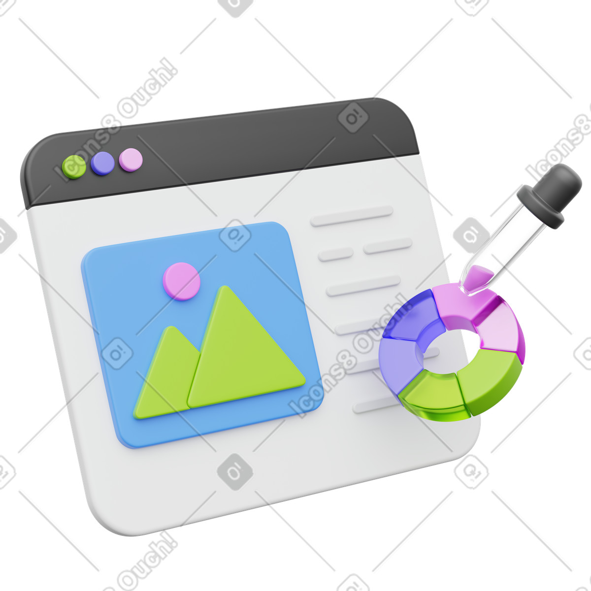 Eyedropper tool selecting colors on web design editor interface window-Illustration im 3D Playful-Stil als Download in PNG, SVG