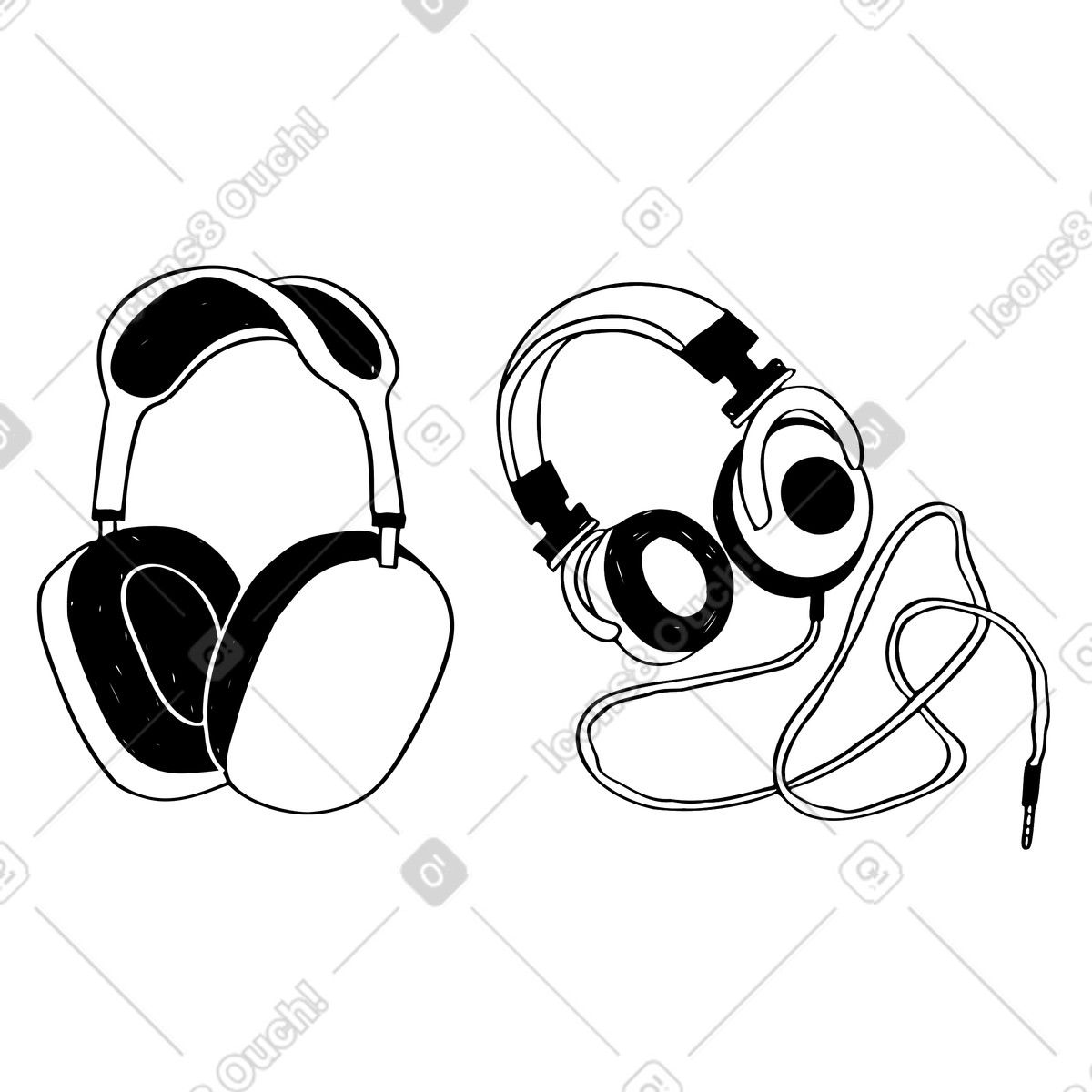 Ilustración Auriculares con cable e inalámbricos en estilo Marks a descargar en PNG y SVG