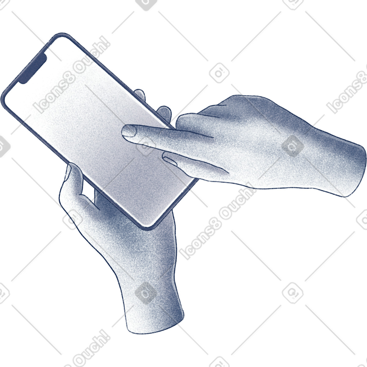 Hands holding phone illustrazione in stile Haze scarica in PNG, SVG