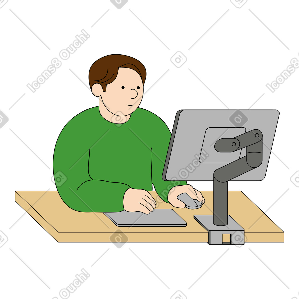 Working and studying at desktop computer illustration in Kindy style download in PNG, SVG