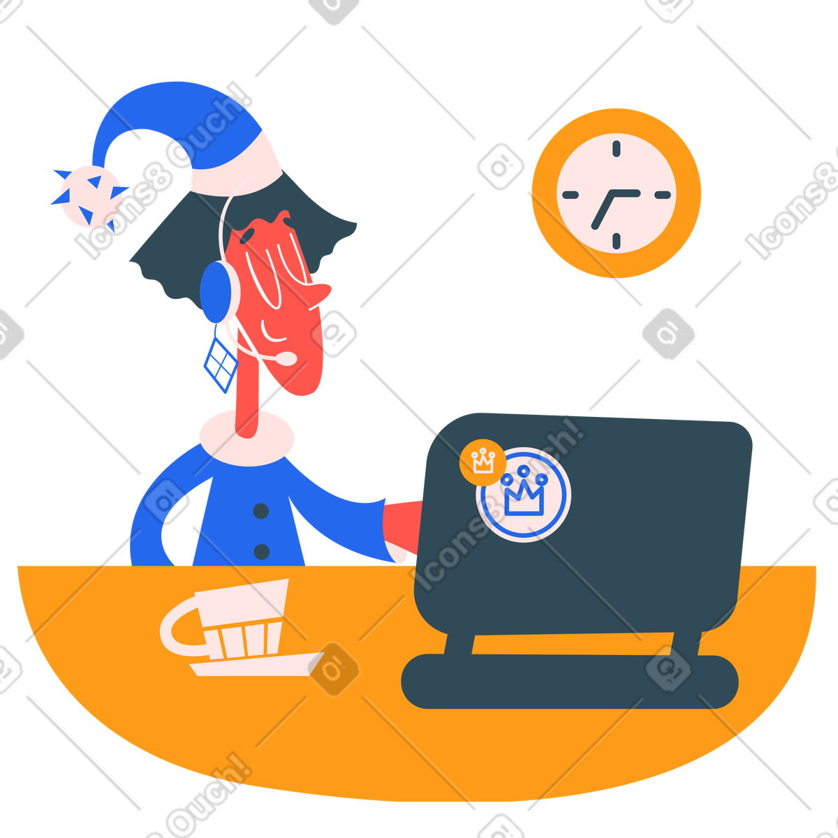 Illustration Agent de support technique travaillant à distance dans le style Kingdom télécharger aux formats PNG, SVG