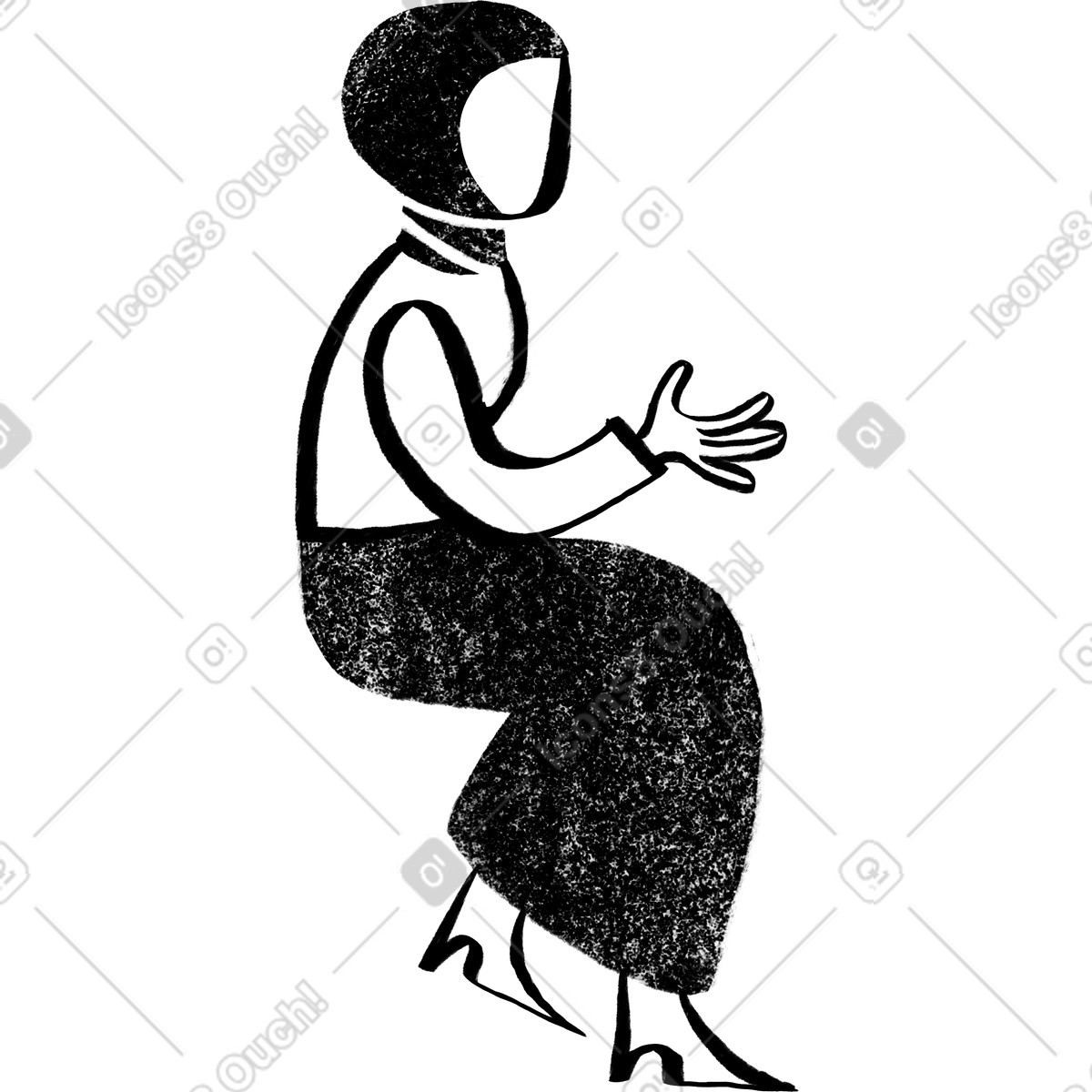 Illustration Femme noire et blanche en hijab assise dans le style Company à télécharger aux formats PNG, SVG