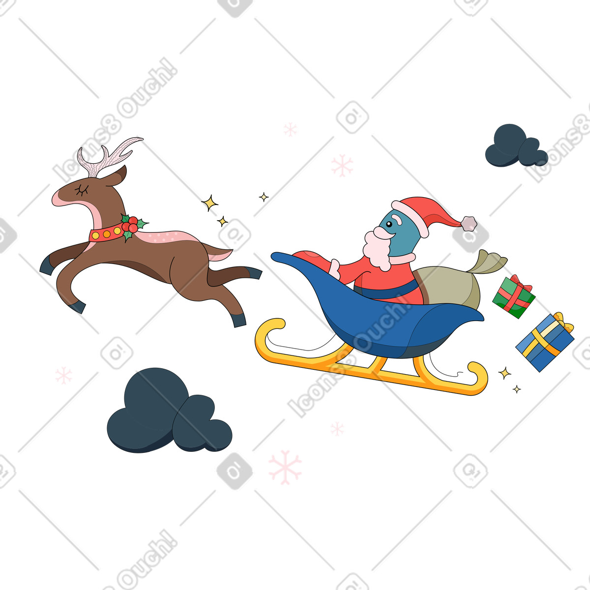 Santa Claus delivering presents, Christmas night gift giving-Illustration im Surr-Stil als Download in PNG, SVG
