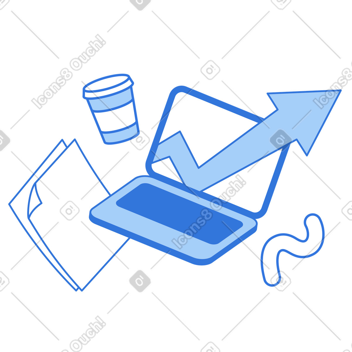 Success at remote work, Growing performance work illustration in Sky style download in PNG, SVG