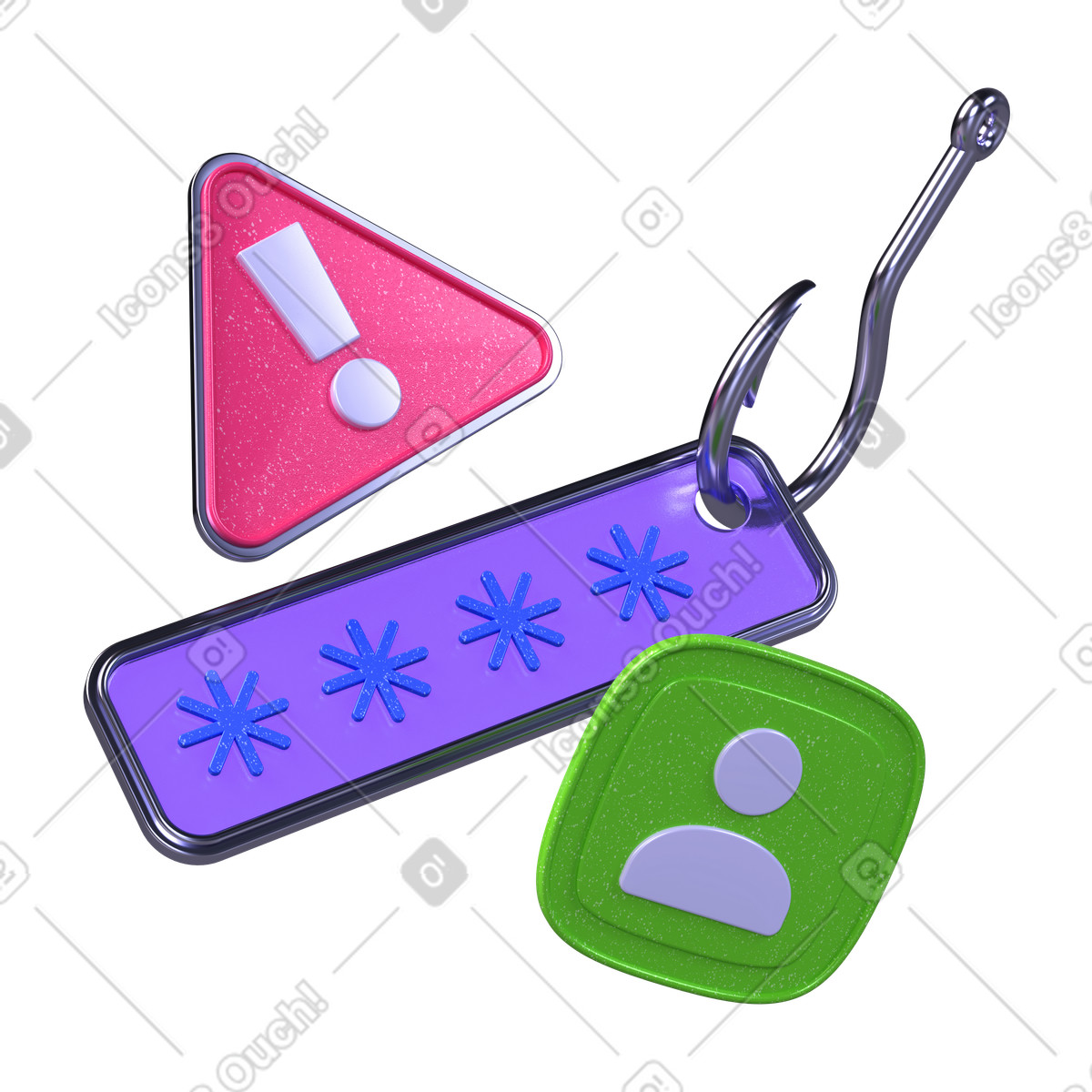 Phishing und diebstahl persönlicher daten im internet-Illustration 3D Boost-Stil als Download in PNG, SVG