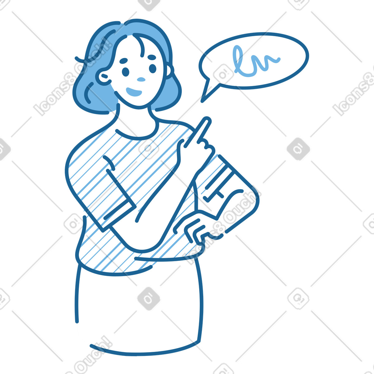 Natty スタイルの 吹き出しを指差す若い女性 のイラストをPNG、SVG形式でダウンロード