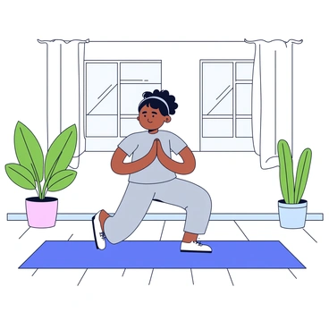 A yoga practitioner is performing a squat pose in a studio. The practitioner is wearing comfortable, fitted yoga clothes in a soft gray color. The studio has light wooden flooring and a large window allowing natural light to stream in. There are a few green plants in the corners of the room, adding a touch of nature. The practitioner has a focused expression and is positioned with their hands in a prayer gesture at heart center.
