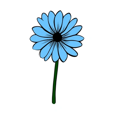 A single cornflower with detailed, vibrant blue petals centered in the image. The petals exhibit intricate textures, showcasing the unique shape and structure of each petal. The stem is slender and green, providing a stark contrast to the white background. The composition captures the elegance and simplicity of the flower, highlighting its delicate features and natural form.