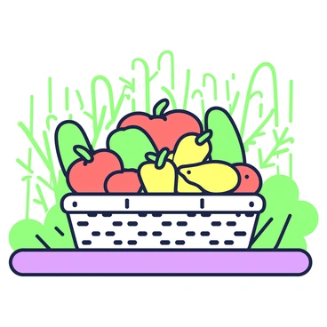 A wicker basket is placed on a wooden table, overflowing with freshly picked garden vegetables. Inside the basket, there are bright green zucchinis, plump red tomatoes, and vibrant yellow bell peppers. Surrounding the vegetables, a few sprigs of fresh herbs are visible, adding texture to the scene. The basket has a textured weave, showcasing its handmade quality. In the background, a rustic wooden fence hints at a garden setting, while a soft afternoon light casts gentle shadows across the table, enhancing the colors of the vegetables.