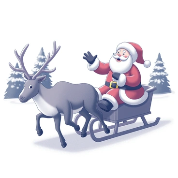 Santa Claus joyfully riding a sled through a snowy winter landscape