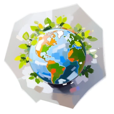 A detailed representation of "Earth" with lush green leaves covering its surface. The planet is depicted in a vibrant blue with swirling clouds, while the leaves are various shades of green, creating a rich texture across the globe. The leaves appear to be thriving, with some larger and some smaller, giving a sense of a flourishing ecosystem. The surface of the Earth is shown with intricate details of the continents beneath the foliage, seamlessly merging nature with the planet's geographical features.