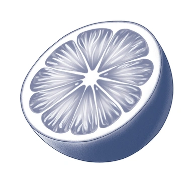 A cutaway view of a citrus fruit. The fruit is depicted in a spherical shape, revealing its inner structure. The sections are clearly defined, showcasing the juicy segments filled with translucent pulp. The seeds are visible within some of the segments, displaying their oval shape. The rind of the fruit is textured and has a slight sheen, indicating its fresh surface. The image captures the intricate details of the fruit's anatomy, emphasizing the natural patterns within each section.