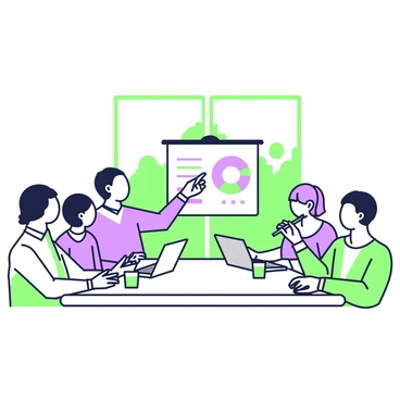 A diverse group of professionals engaged in a productive meeting, symbolizing stability in teamwork.