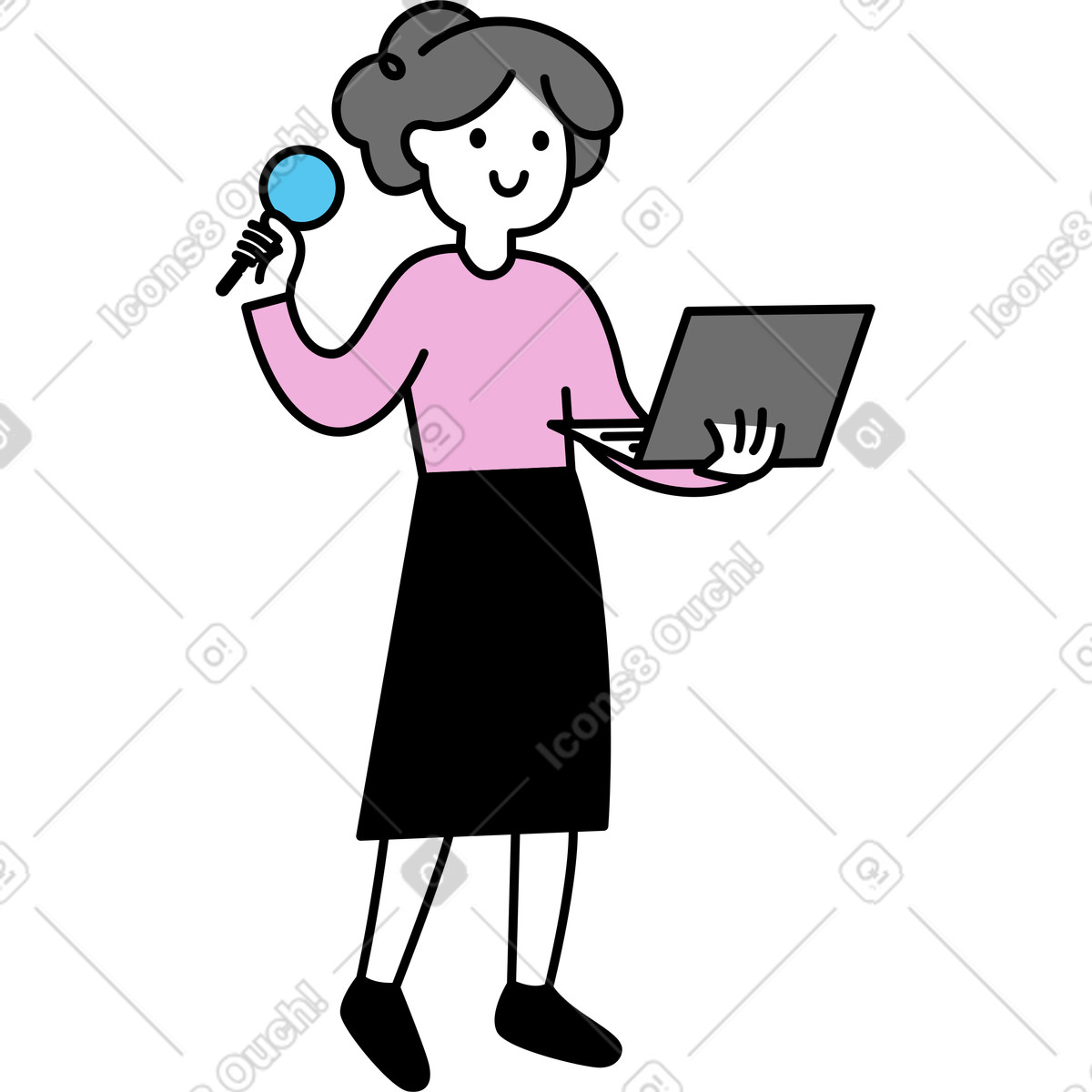 Woman with laptop illustration in Mochi style download in PNG, SVG
