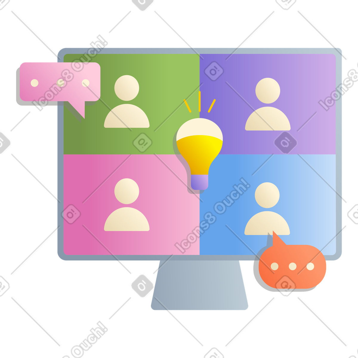 Idea di lavoro squadra nella riunione online illustrazione in stile Silky scarica in PNG, SVG