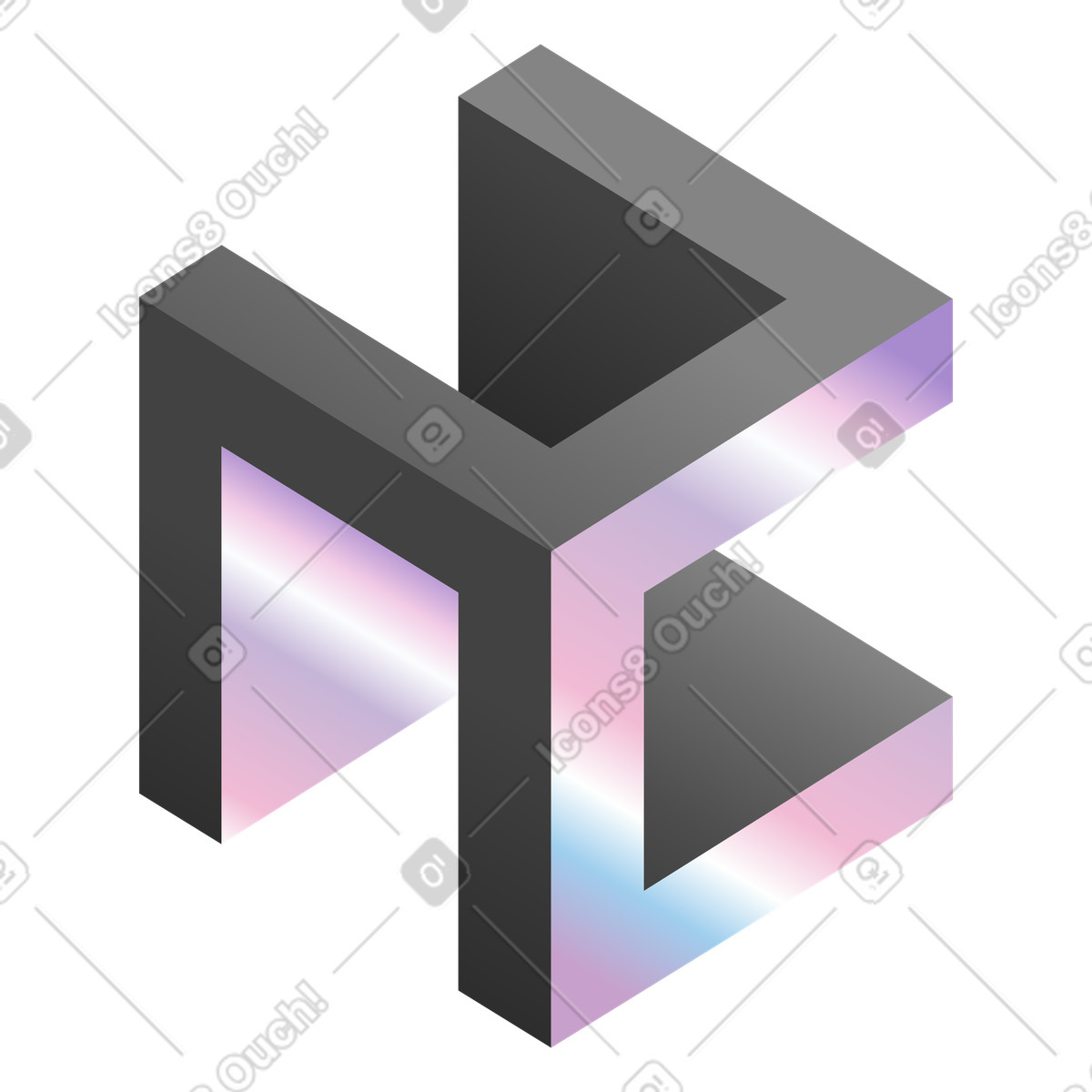 Ilustração de Estrutura impossível com tons metálicos, design criativo e paradoxo visual em PNG e SVG