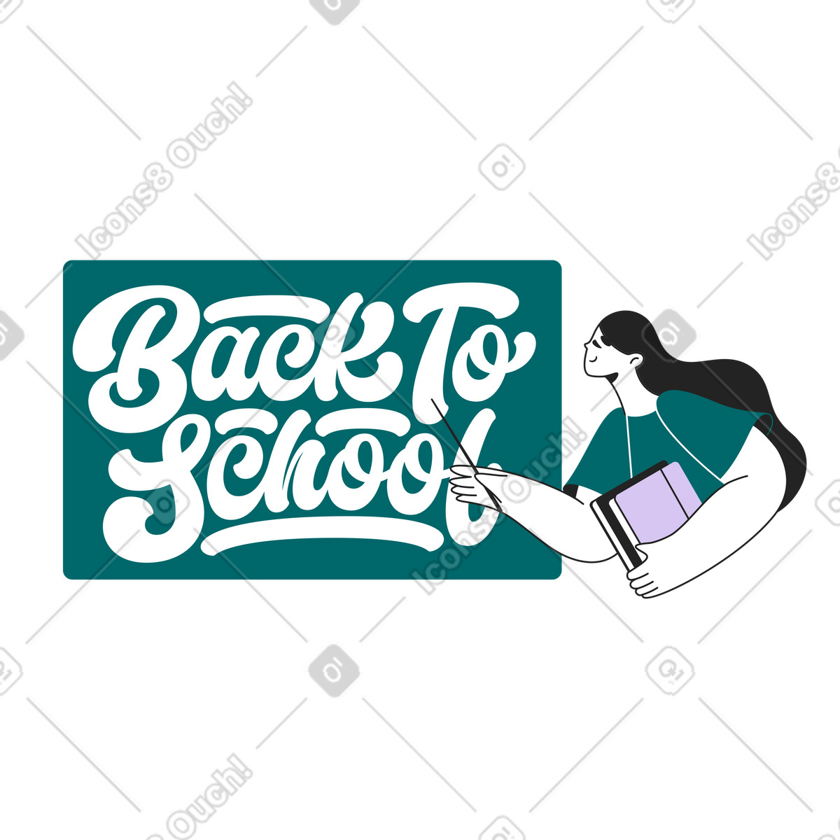 Ilustração de Letras de volta às aulas com mulher e texto do conselho escolar em PNG e SVG