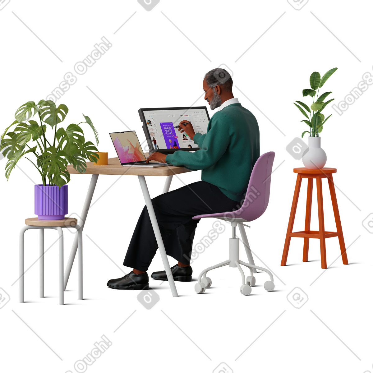 Man working on graphic tablet illustration clipart vector images and graphics
