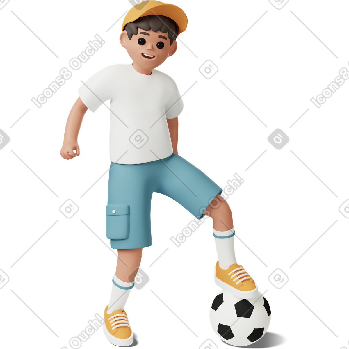 Ilustração de Joyful boy playing football em no estilo 3D Casual life para baixar em PNG, SVG