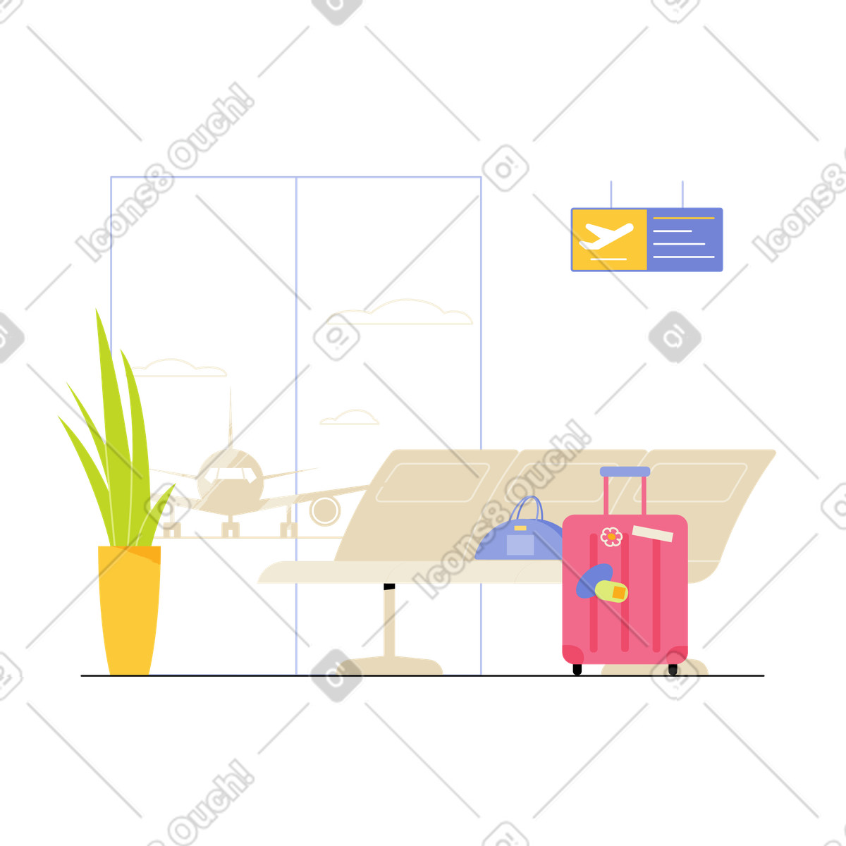 Luggage by the panoramic window illustration airport clipart images available for download in PNG