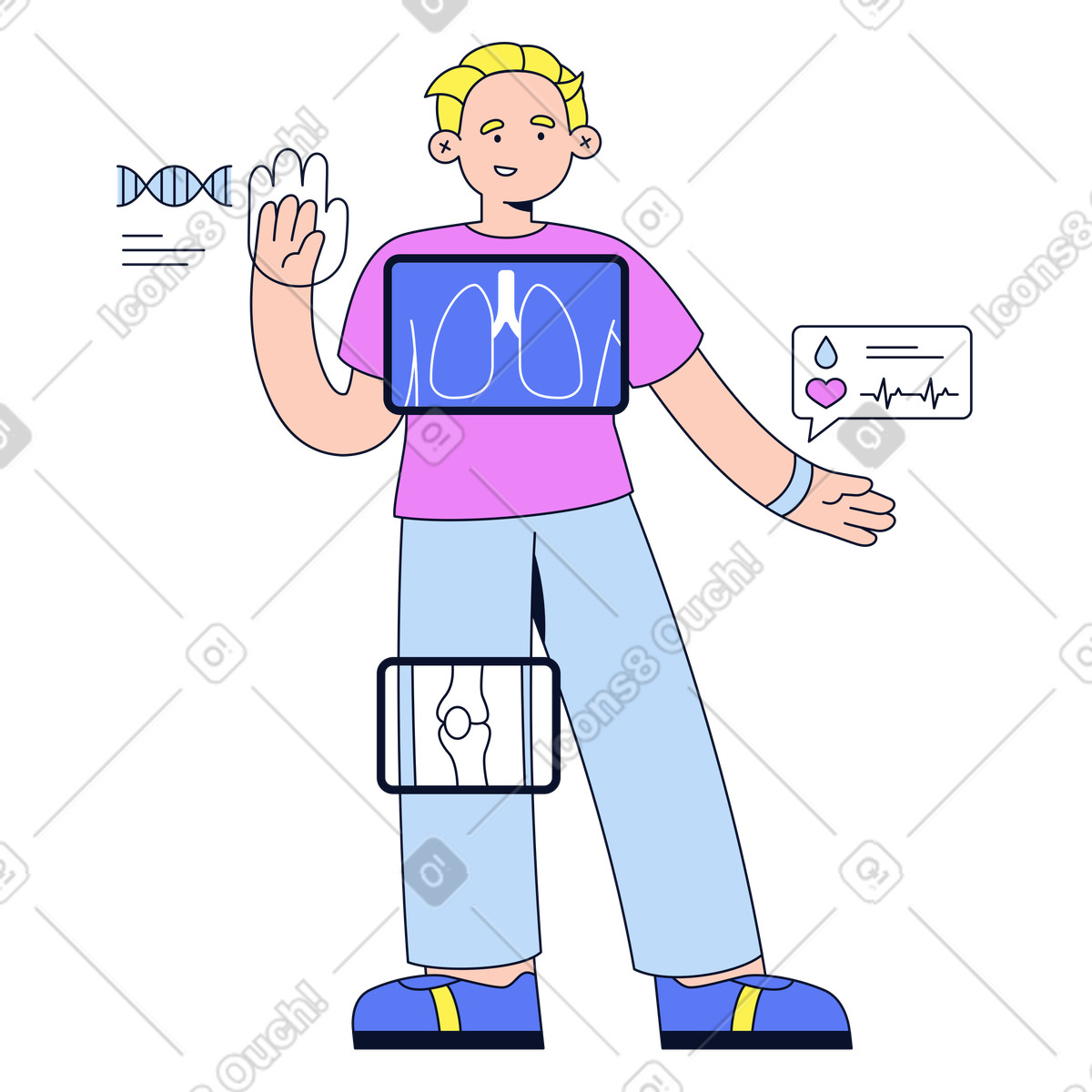 Ilustração de Homem testando a mais recente tecnologia médica em no estilo Flexy para baixar em PNG, SVG