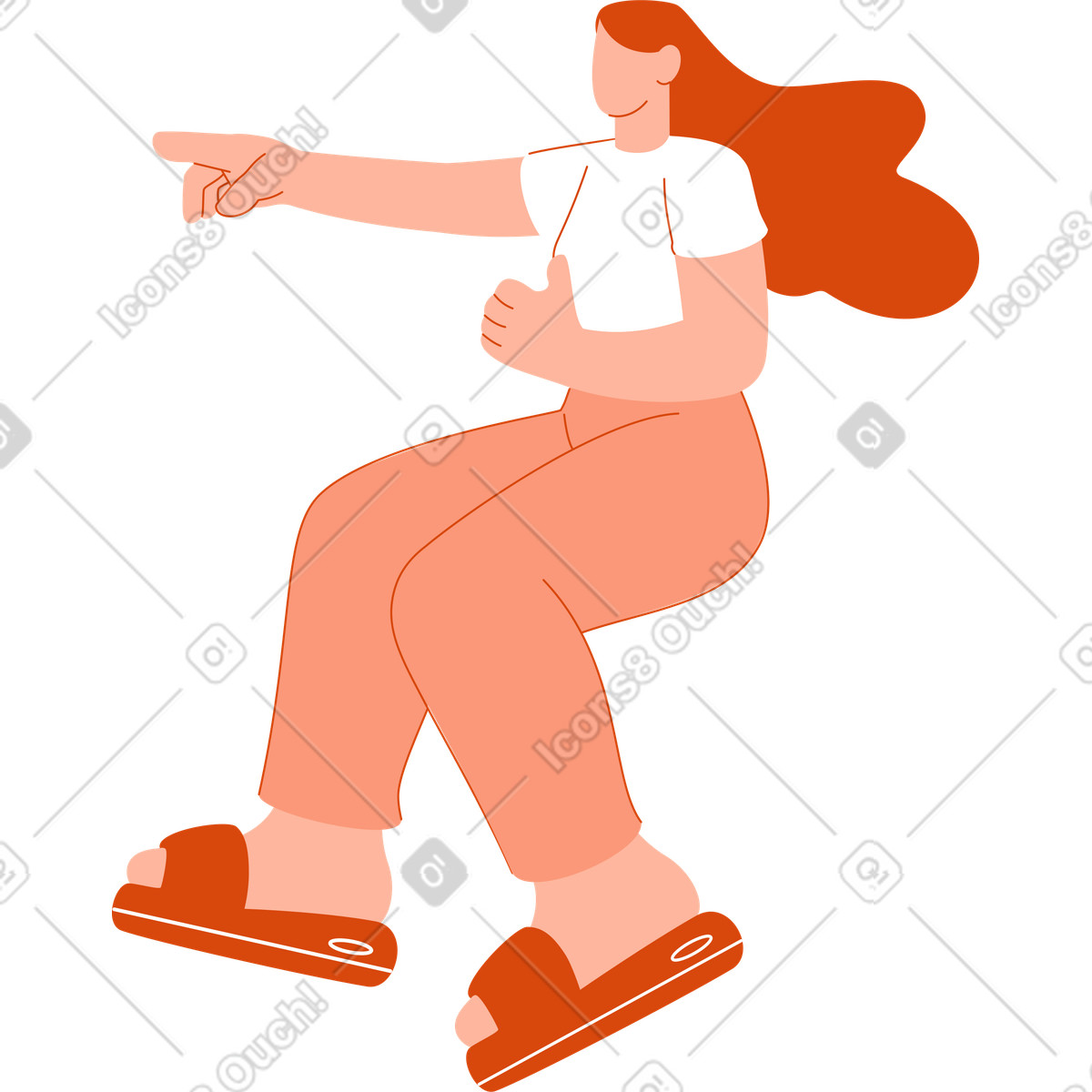 Woman sits with a folder in her hand and points to something illustration Orange style download PNG, SVG