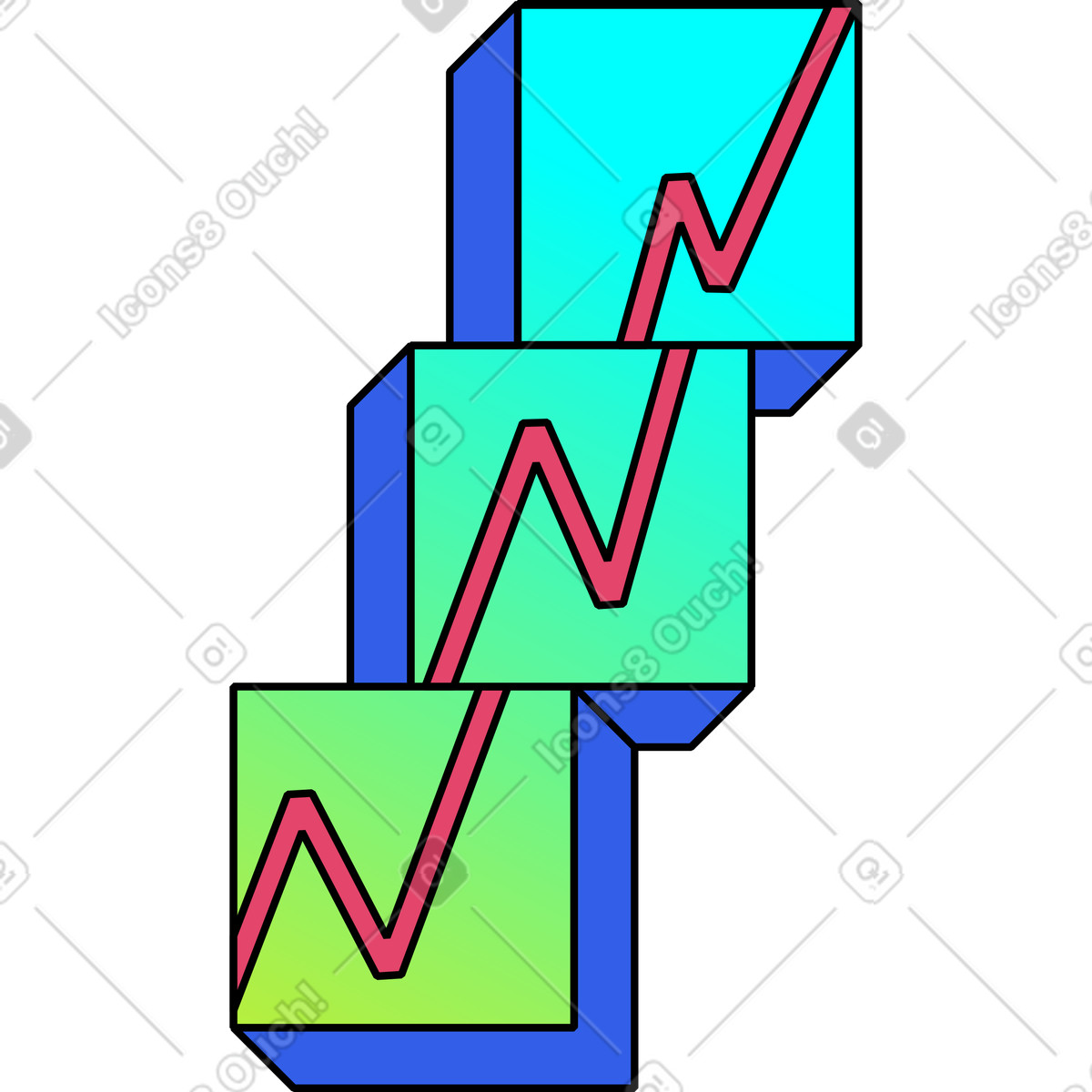 Ilustração de Cubos com um gráfico em no estilo Memphis para baixar em PNG, SVG