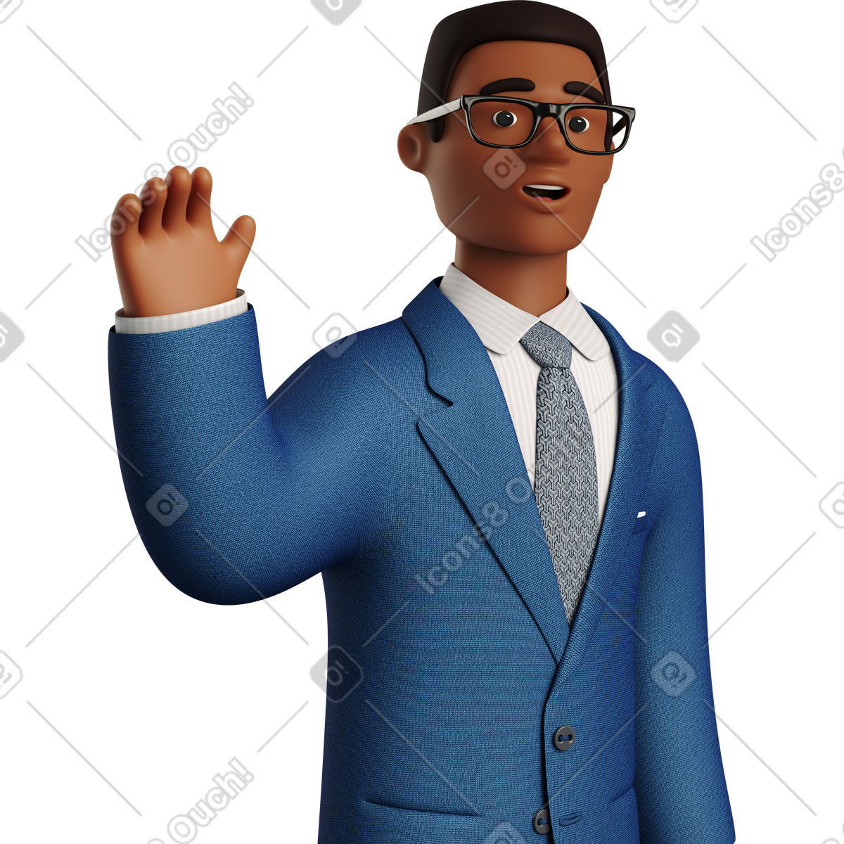 Ilustração de Black businessman in blue suit waving goodbye em no estilo 3D Business para baixar em PNG, SVG