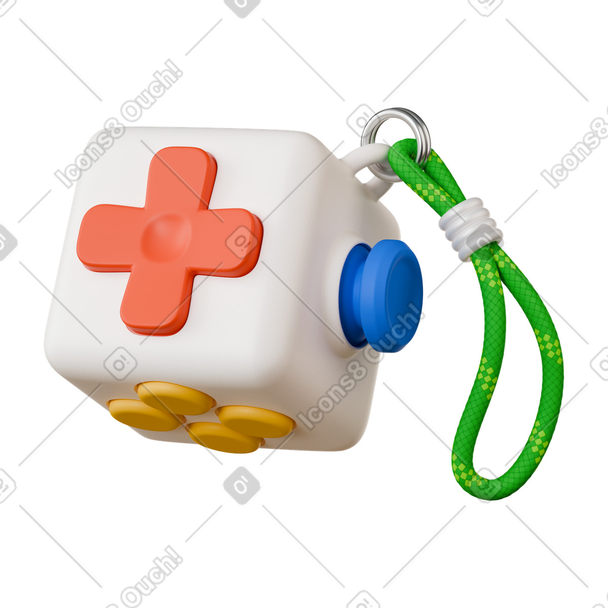 Game controller cube keychain with colorful buttons isolated on black-Illustration im 3D Stickle-Stil als Download in PNG, SVG