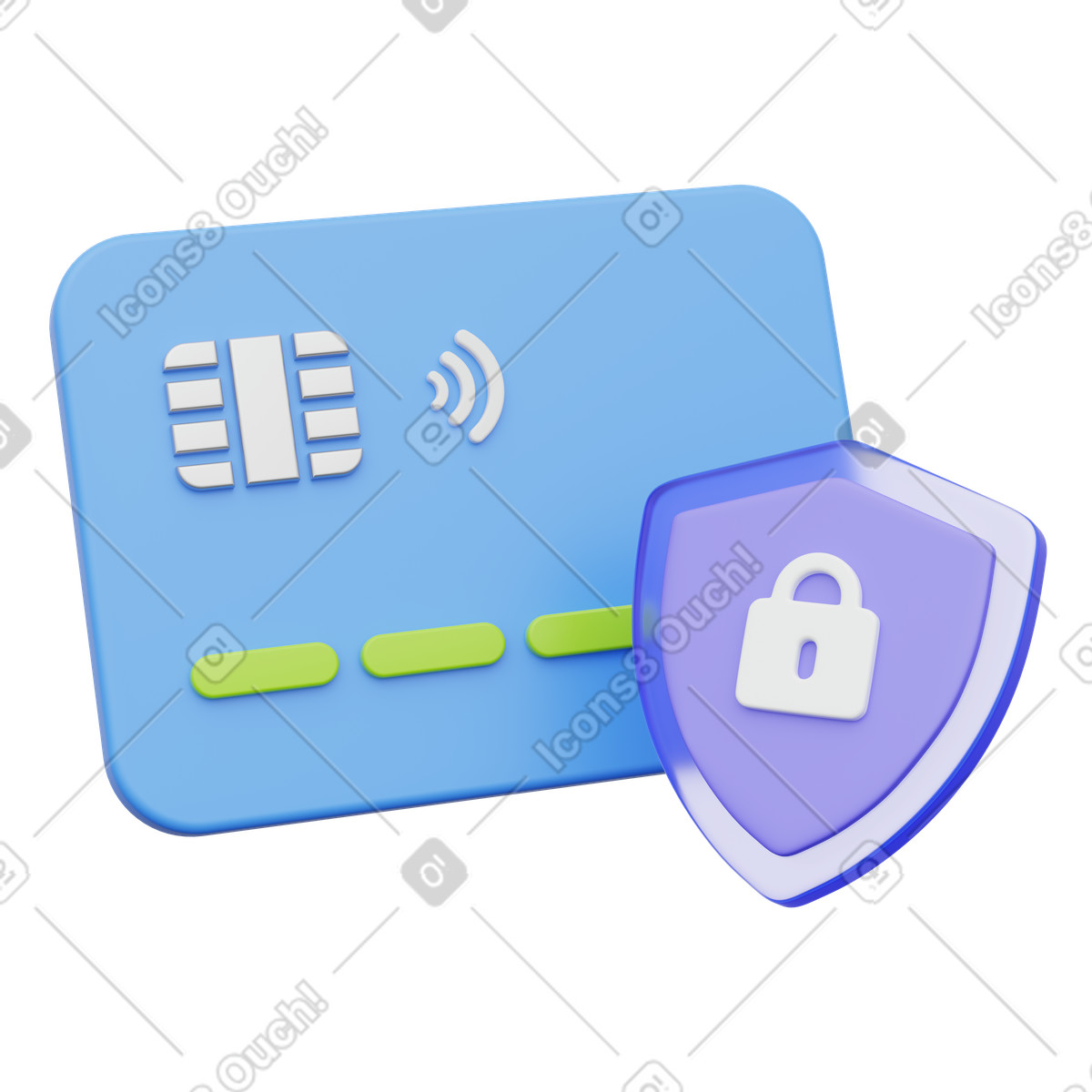 Secure payment authentication and fraud protection, Credit card with lock shield illustration in 3D Playful style download in PNG, SVG