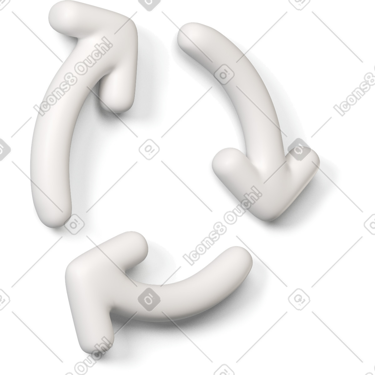 3D Buddy スタイルの 白いリサイクルアイコンが右に曲がっている のイラストをPNG、SVG形式でダウンロード