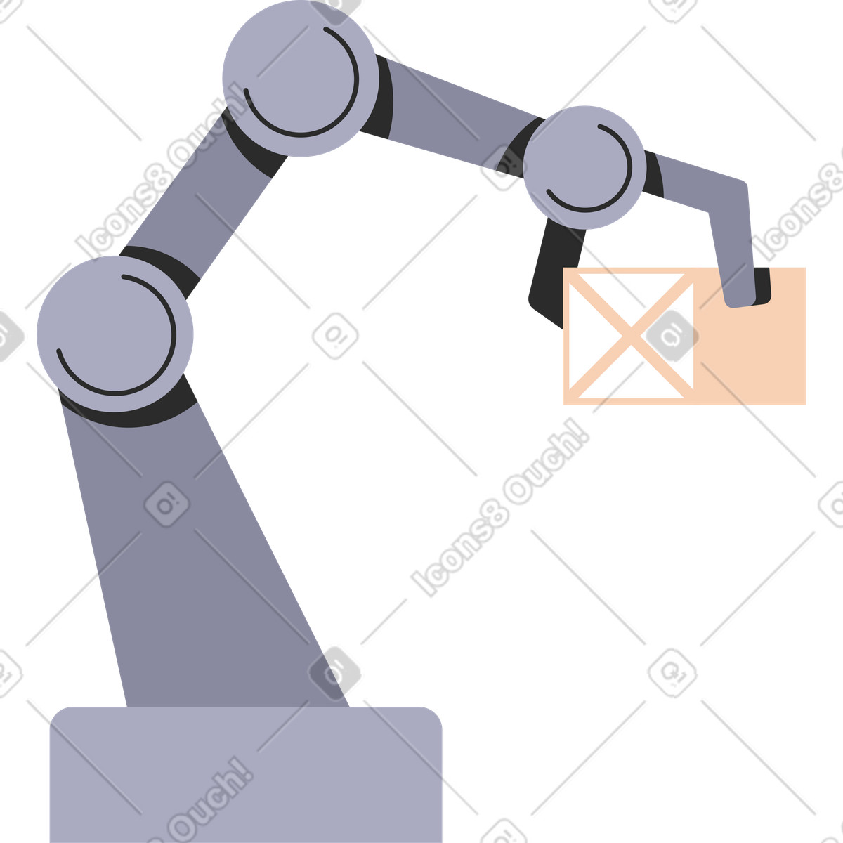 Big robot arm with box illustration in Marginalia style download in PNG, SVG