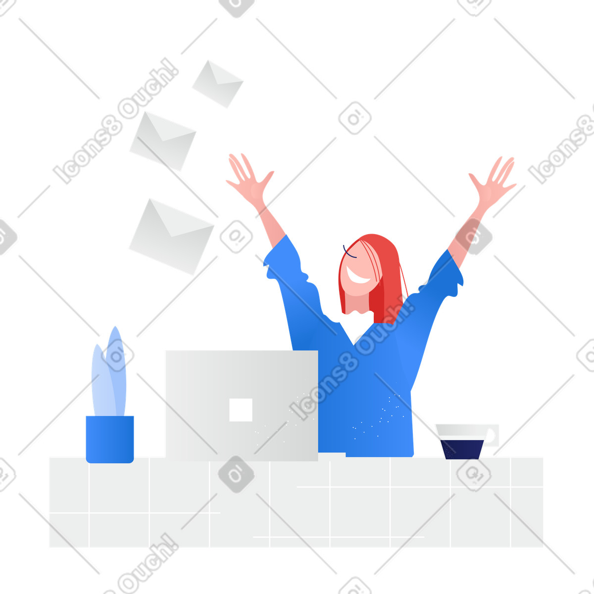 Happy woman sending email messages illustration in Clip style download in PNG, SVG