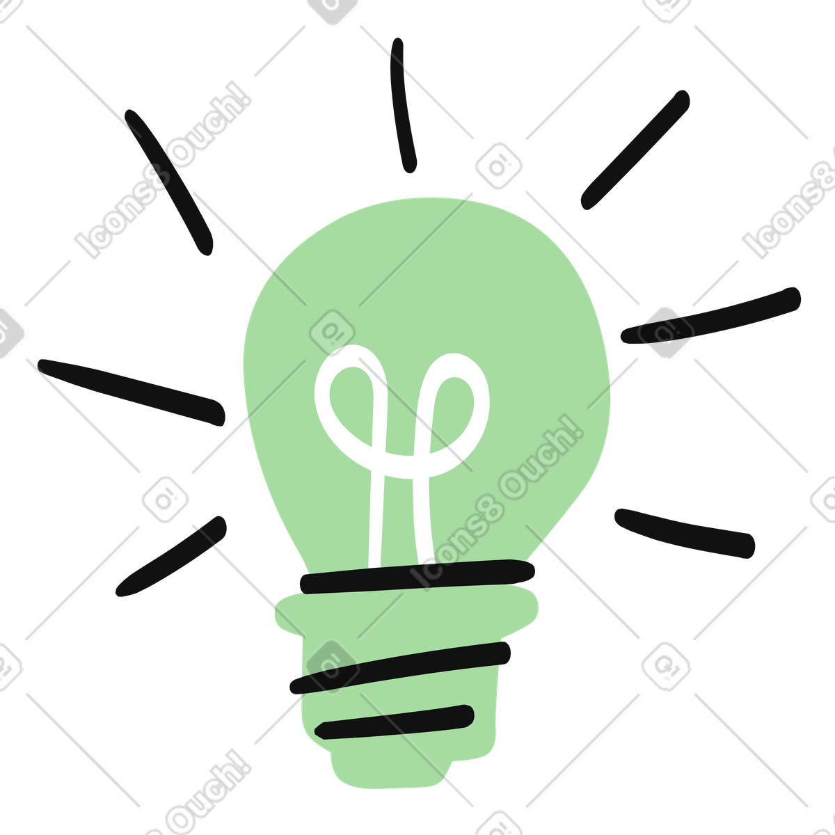 下载 Organic 风格的 Light bulb doodle with radiating lines symbolizing bright new idea 插画，支持 PNG、SVG 格式