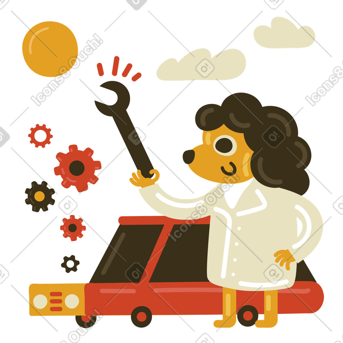 Mechaniker wartet ein fahrzeug im autoservicecenter-Illustration Arabica-Stil als Download in PNG, SVG