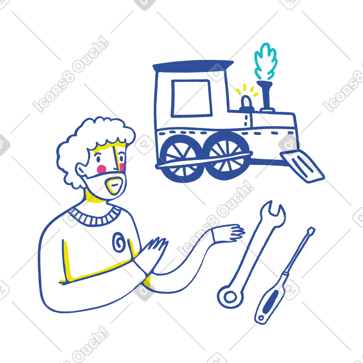 Rail engineer equipped for train maintenance illustration in Lime style download in PNG, SVG