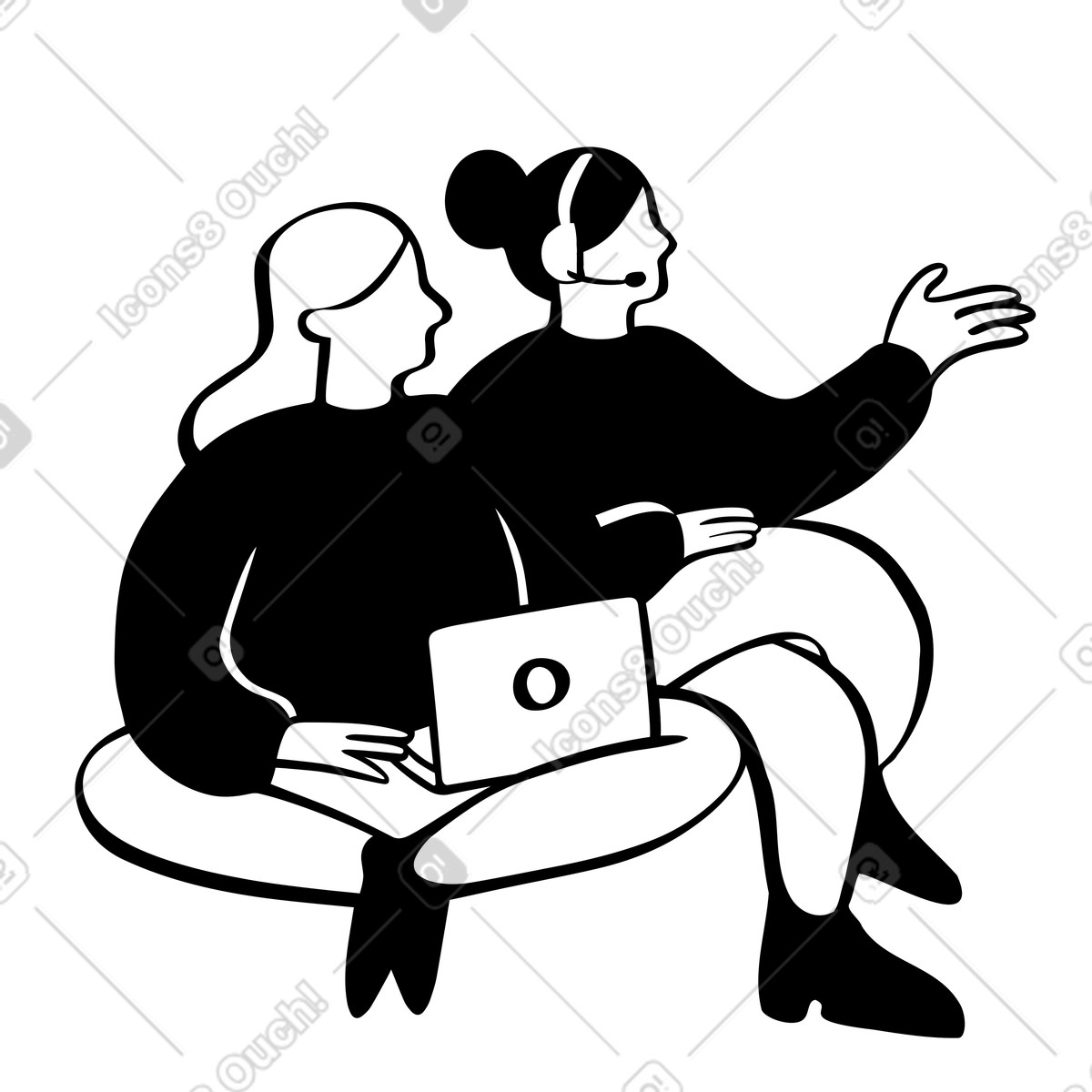 Two women working as a team illustration in Journal style download in PNG, SVG