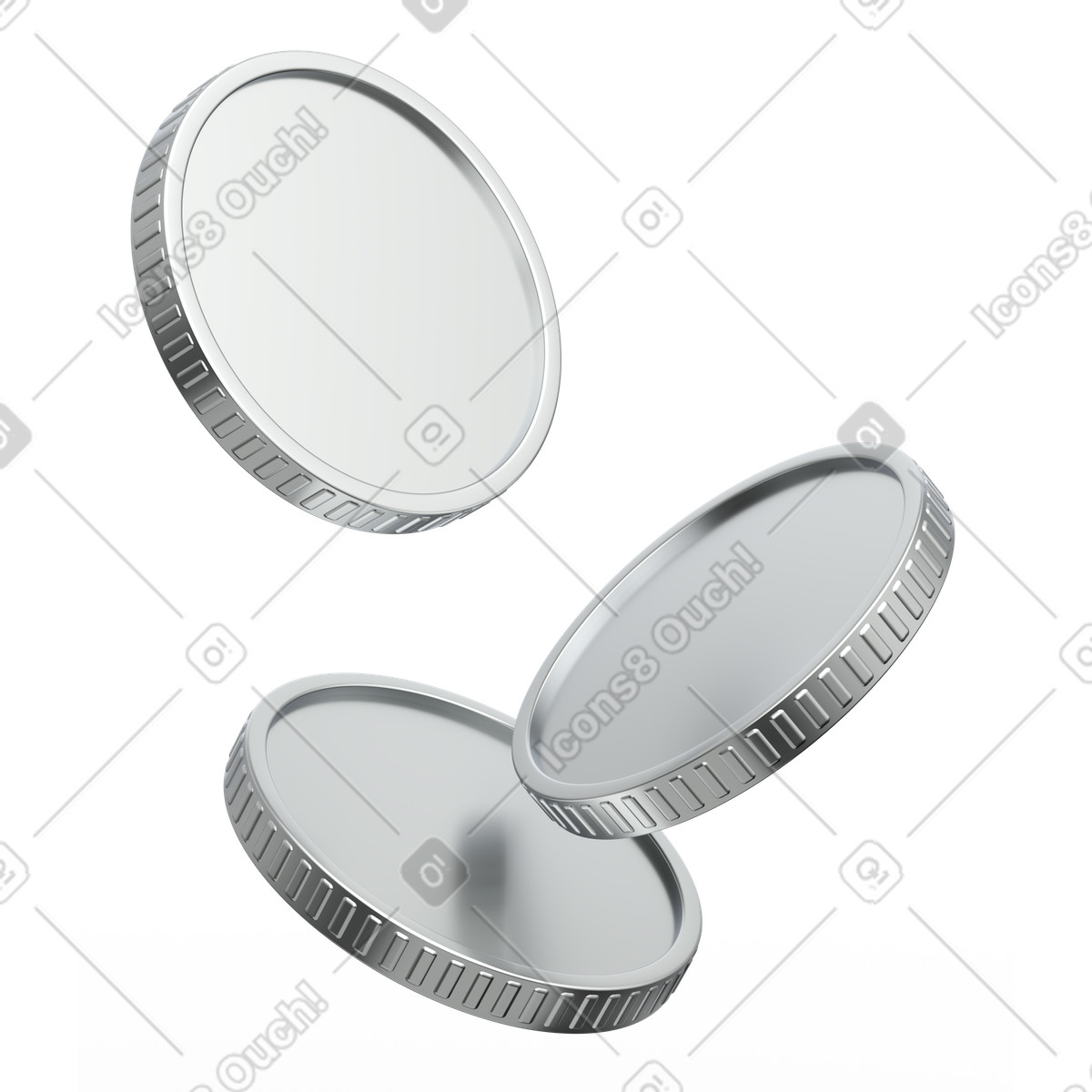 Three silver coins floating illustration in 3D Enterprise style download in PNG, SVG