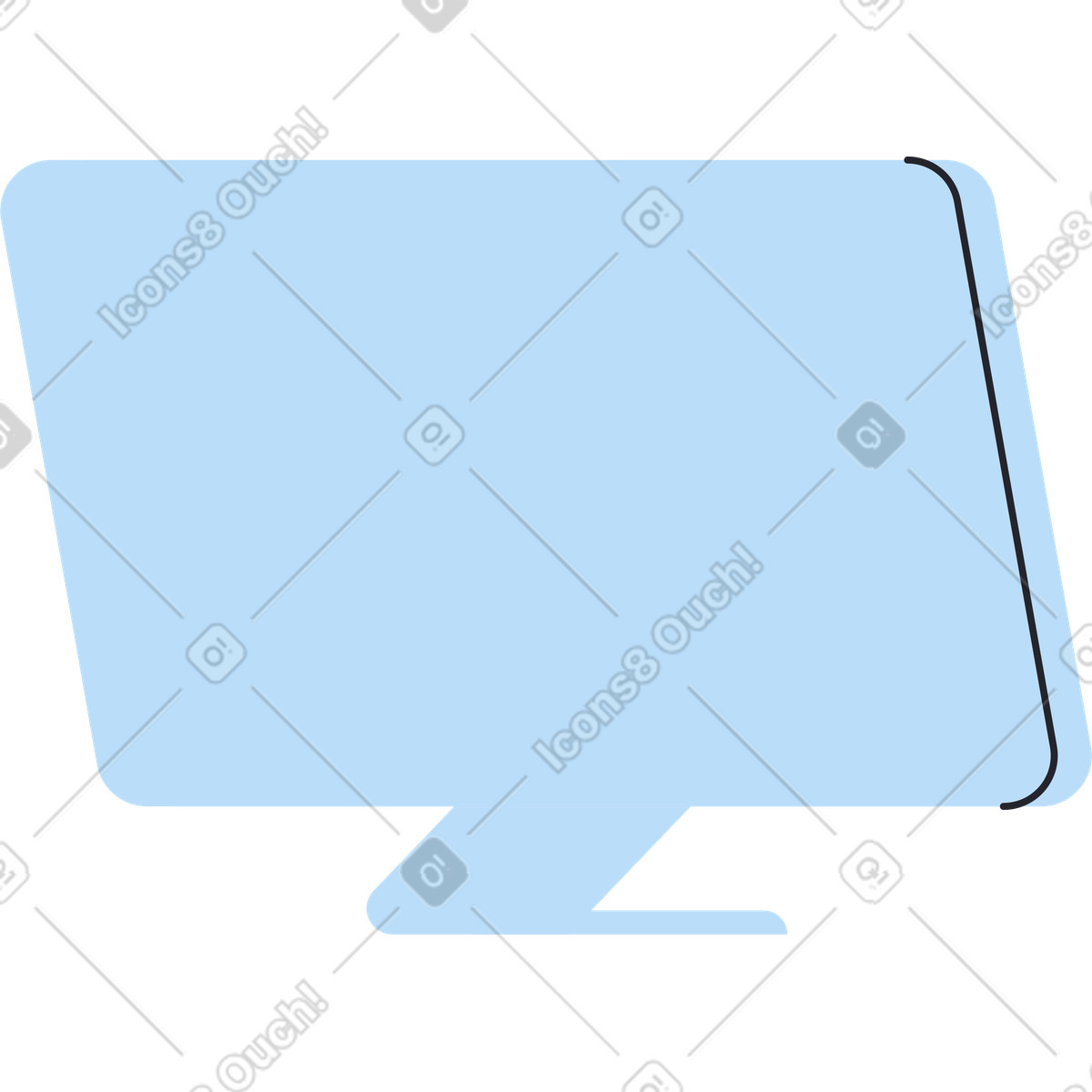 Ilustración Monitor azul desde atrás en estilo Boba a descargar en PNG y SVG