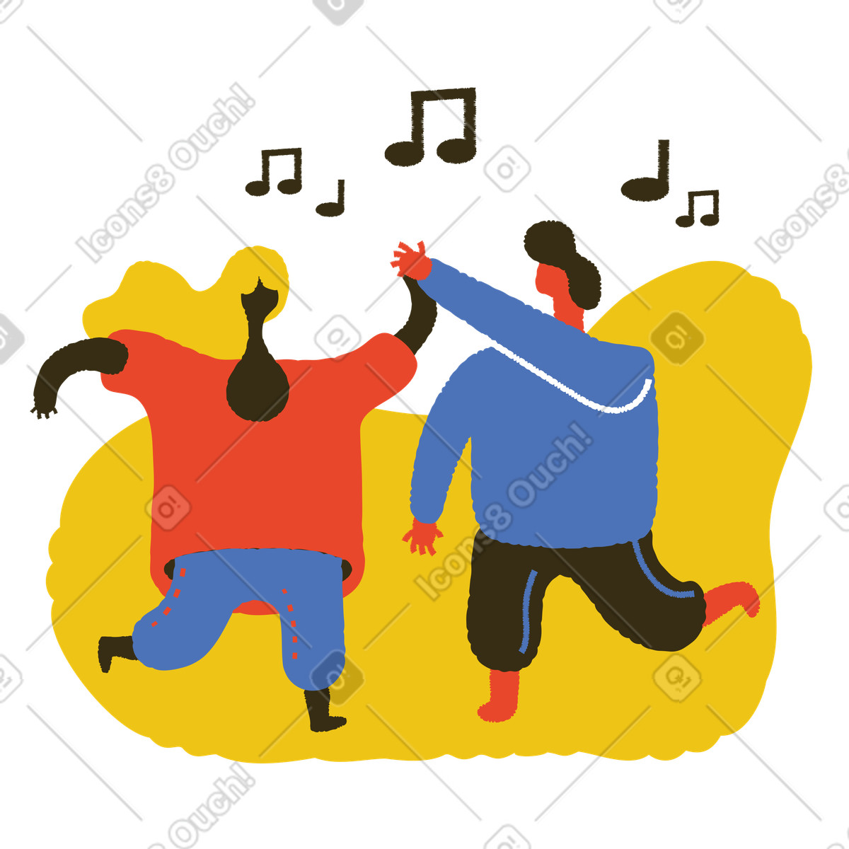 Ilustración Couple high-fiving while dancing, Joy and entertainment en estilo Bermuda a descargar en PNG y SVG