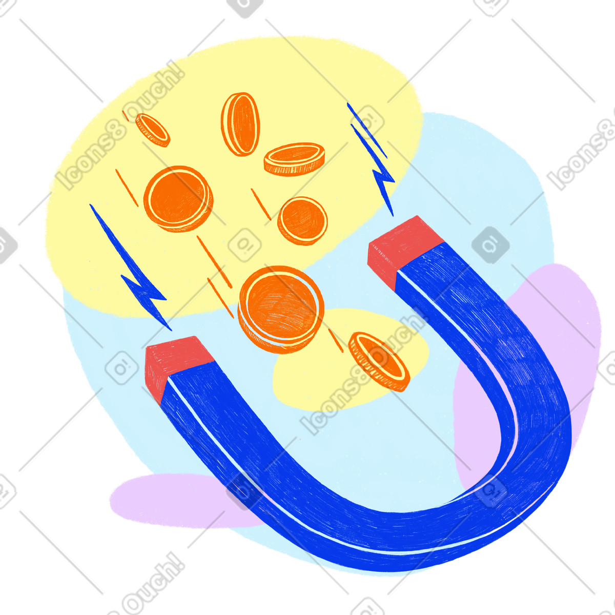 Biro スタイルの Big magnet attracts coins and finances のイラストをPNG、SVG形式でダウンロード